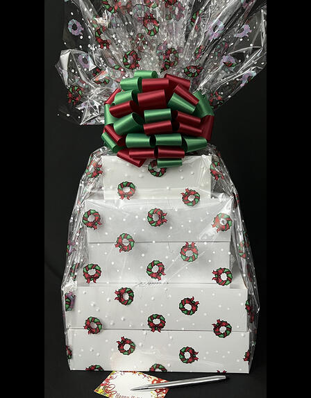 Mega Tower - Holiday Wreaths Cellophane - Red & Green Bow - 132 Cookies and Brownies