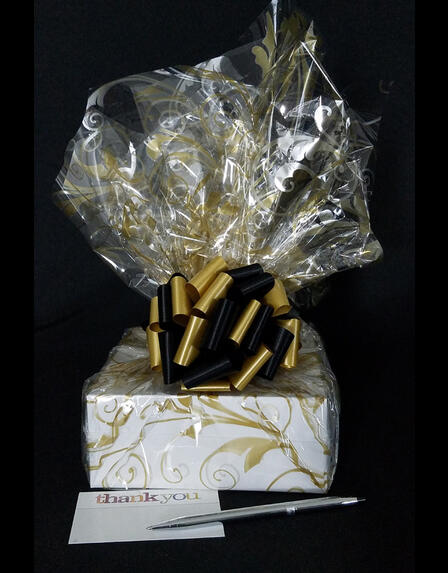 Small Box - Gold Swirl Cellophane - Black & Gold Bow - 12 Cookies and Brownies