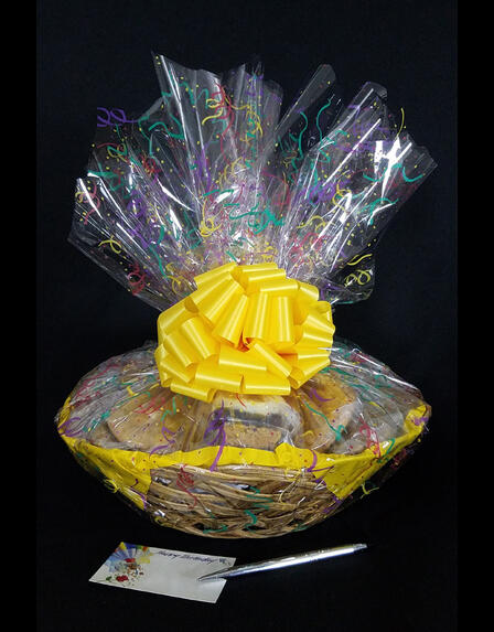 Large Basket - Confetti Cellophane - Yellow Bow - 36 Cookies and Brownies
