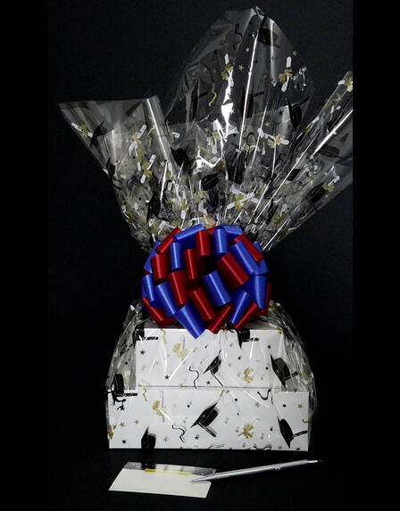 Large Tower - Graduation Cap Cellophane - Red & Blue Bow - 36 Cookies and Brownies
