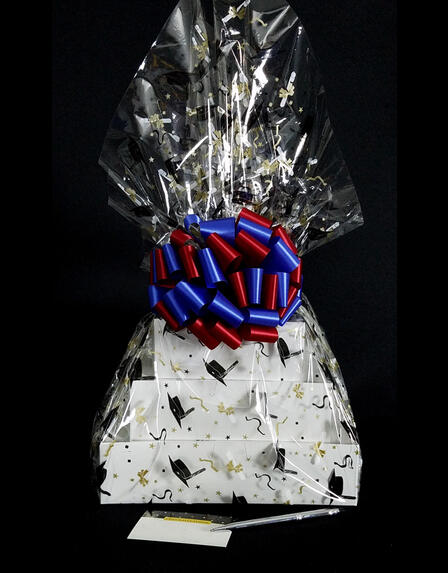 Super Tower - Graduation Cap Cellophane - Red & Blue Bow - 72 Cookies and Brownies