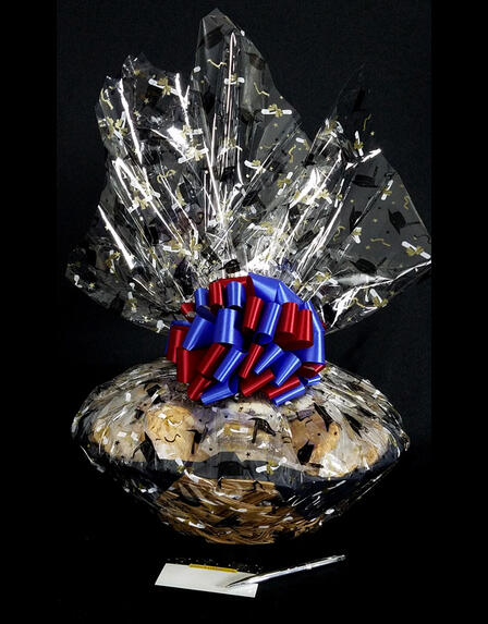 Super Basket - Graduation Cap Cellophane - Red & Blue Bow - 60 Cookies and Brownies