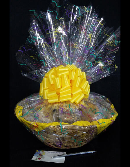 Super Basket - Confetti Cellophane - Yellow Bow - 60 Cookies and Brownies