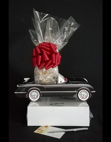 Small Tower - Black Classic Car - Clear Cellophane - Red Bow