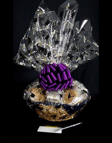Large Basket - Graduation Cap Cellophane - Purple Bow - 36 Cookies and Brownies