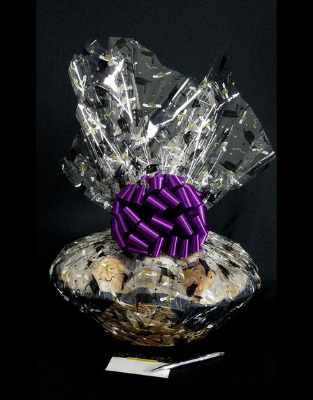 Super Basket - Graduation Cap Cellophane - Purple Bow - 60 Cookies and Brownies
