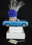 Large Tower - Blue Modern Car - Clear Cellophane - Blue Bow