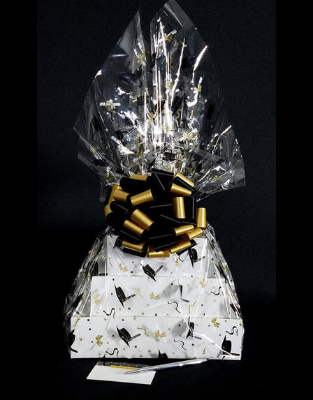 Super Tower - Graduation Cap Cellophane - Black & Gold Bow - 72 Cookies and Brownies