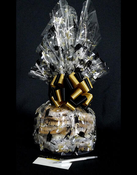 Large Cellophane - Graduation Cap Cellophane - Black & Gold Bow - 30 Cookies and Brownies