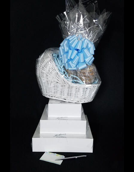 Baby Bassinet - Super Tower - Baby Blue Bow - 96 Cookies and Brownies