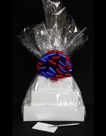 Super Tower - Clear Cellophane - Red & Blue Bow - 72 Cookies and Brownies