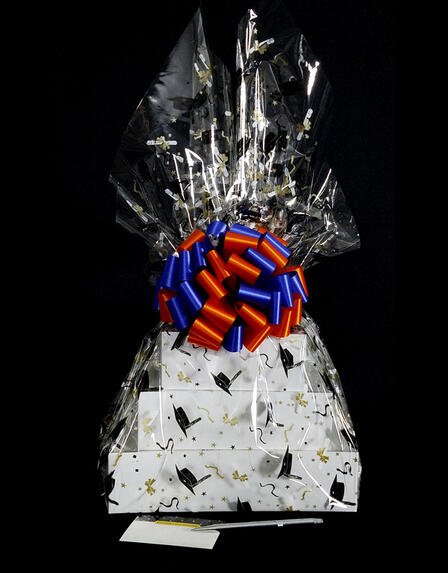Super Tower - Graduation Cap Cellophane - Blue & Orange Bow - 72 Cookies and Brownies