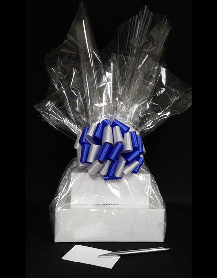Large Tower - Clear Cellophane - Blue & Silver Bow - 36 Cookies and Brownies