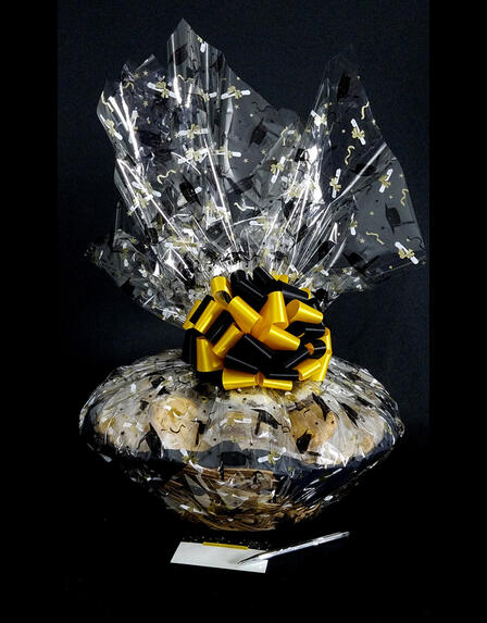 Super Basket - Graduation Cap Cellophane - Black & Yellow Bow - 60 Cookies and Brownies