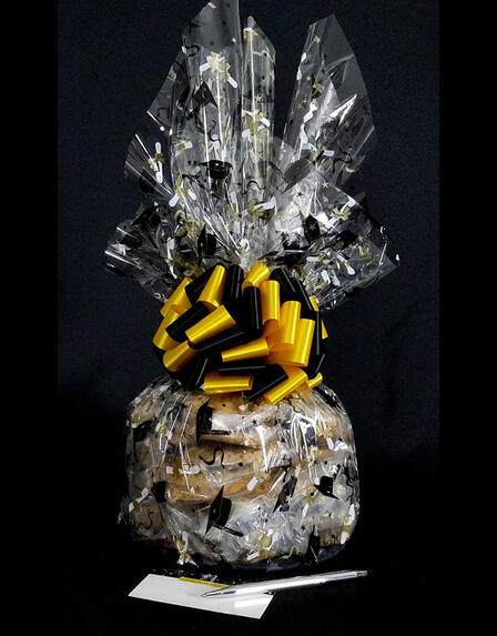 Large Cellophane - Graduation Cap Cellophane - Black & Yellow Bow - 30 Cookies and Brownies