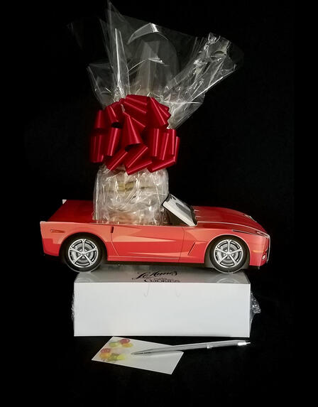 Small Tower - Red Modern Car - Clear Cellophane - Red Bow