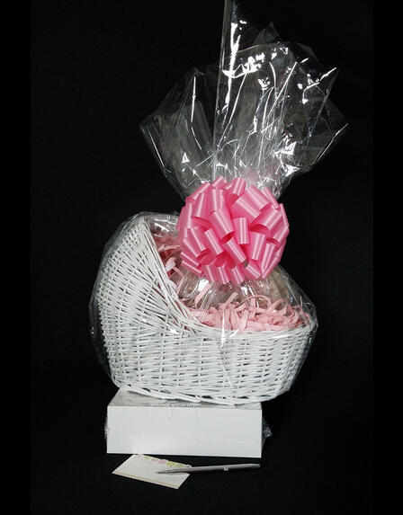 Baby Bassinet - Small Tower - Baby Pink Bow - 48 Cookies and Brownies