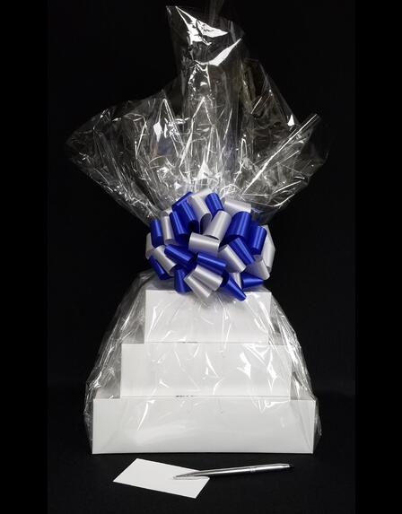 Super Tower - Clear Cellophane - Blue & Silver Bow - 72 Cookies and Brownies
