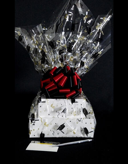 Large Tower - Graduation Cap Cellophane - Black & Red Bow - 36 Cookies and Brownies