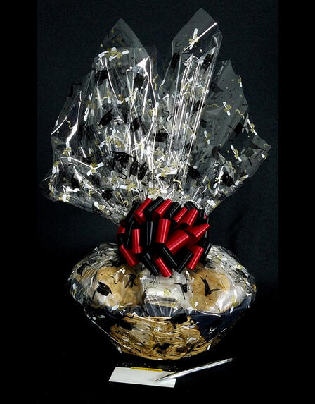Large Basket - Graduation Cap Cellophane - Red & Black Bow - 36 Cookies and Brownies