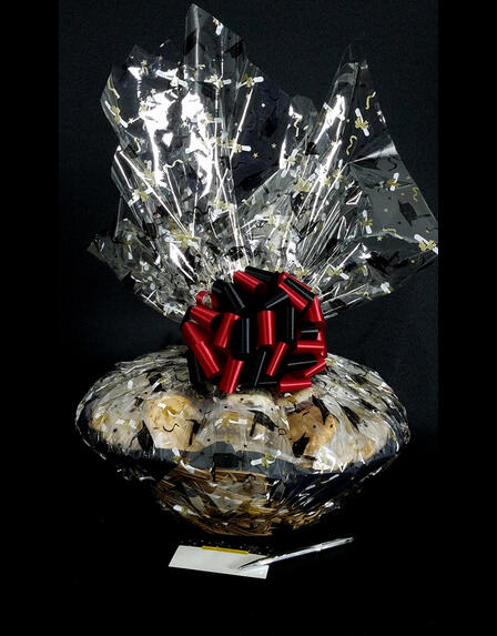 Super Basket - Graduation Cap Cellophane - Red & Black Bow - 60 Cookies and Brownies