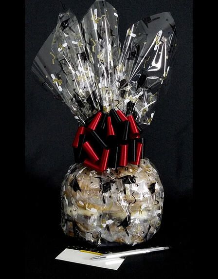 Medium Cellophane - Graduation Cap Cellophane - Black & Red Bow - 24 Cookies and Brownies