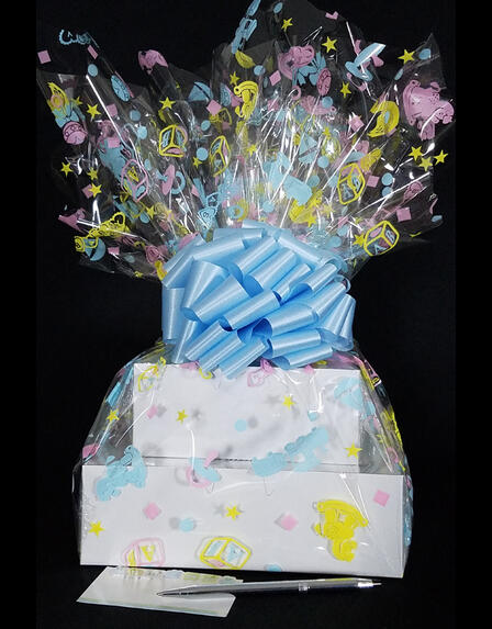 Large Tower - Baby Cellophane - Baby Blue Bow - 36 Cookies and Brownies
