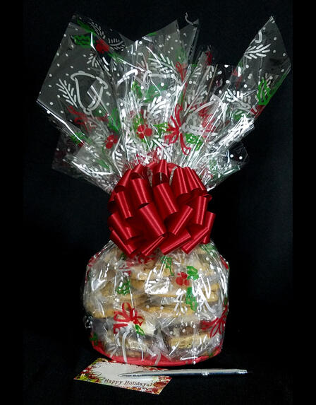 Medium Cellophane - Holly & Berries Cellophane - Red Bow - 24 Cookies and Brownies