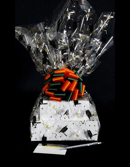 Large Tower - Graduation Cap Cellophane - Orange & Green Bow - 36 Cookies and Brownies