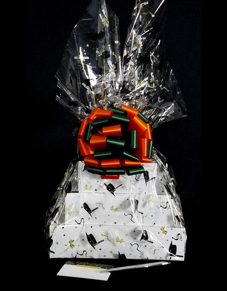 Super Tower - Graduation Cap Cellophane - Orange & Green Bow - 72 Cookies and Brownies