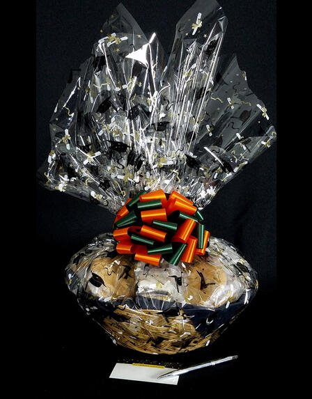 Large Basket - Graduation Cap Cellophane - Orange & Green Bow - 36 Cookies and Brownies