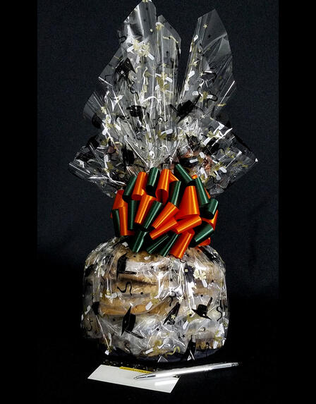 Large Cellophane - Graduation Cap Cellophane - Orange & Green Bow - 30 Cookies and Brownies