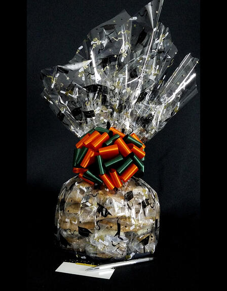 Super Cellophane - Graduation Cap Cellophane - Green & Orange Bow - 42 Cookies and Brownies