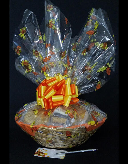 Large Basket - Fall Leaves Cellophane - Orange & Yellow Bow - 36 Cookies and Brownies
