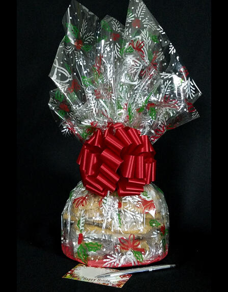 Large Cellophane - Holly & Berries Cellophane - Red Bow - 30 Cookies and Brownies
