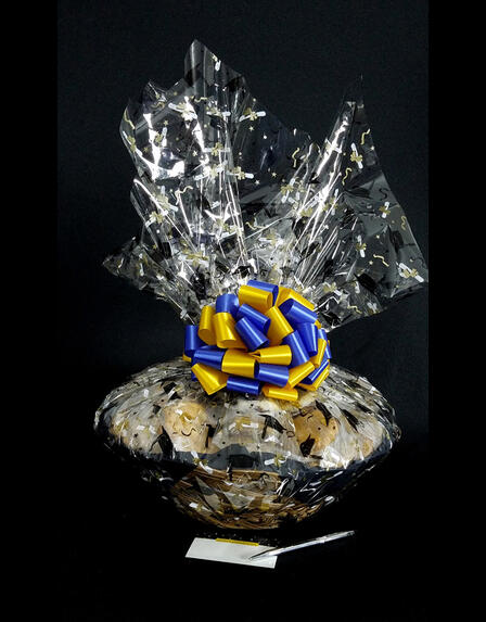 Super Basket - Graduation Cap Cellophane - Blue & Yellow Bow - 60 Cookies and Brownies