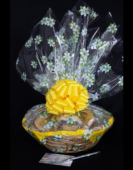 Large Basket - Daisy Cellophane - Yellow Bow - 36 Cookies and Brownies
