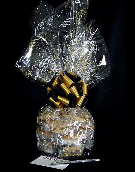 Medium Cellophane - Black & Gold Confetti Cellophane - Black & Gold Bow - 24 Cookies and Brownies