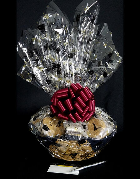 Large Basket - Graduation Cap Cellophane - Marroon Bow - 36 Cookies and Brownies