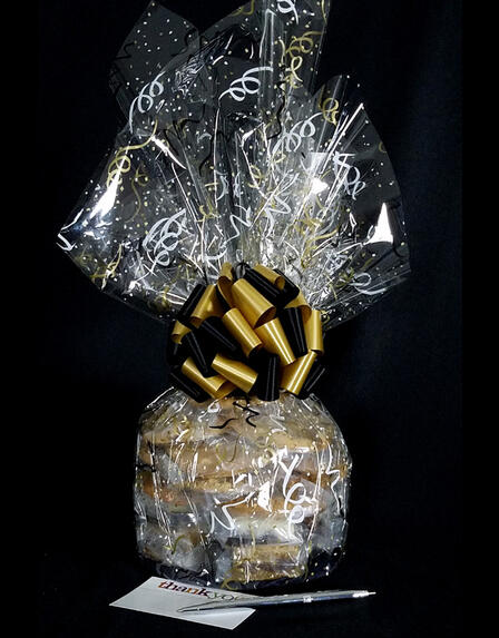 Medium Cellophane - Black & Gold Confetti Cellophane - Black & Gold Bow - 24 Cookies and Brownies