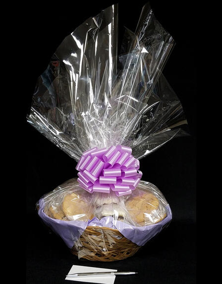 Large Basket - Clear Cellophane - Lavender Bow - 36 Cookies and Brownies