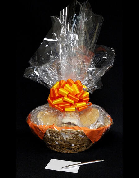 Large Basket - Clear Cellophane - Orange & Yellow Bow - 36 Cookies and Brownies