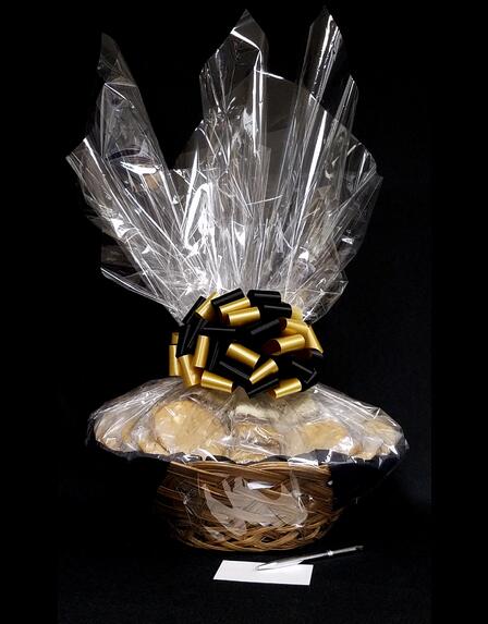 Super Basket - Clear Cellophane - Black & Gold Bow - 60 Cookies and Brownies