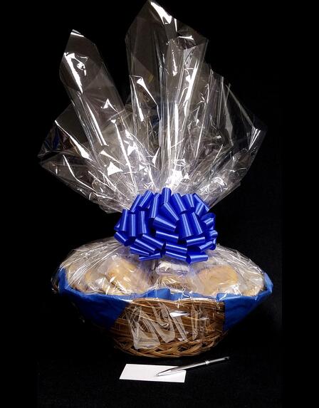 Super Basket - Clear Cellophane - Blue Bow - 60 Cookies and Brownies
