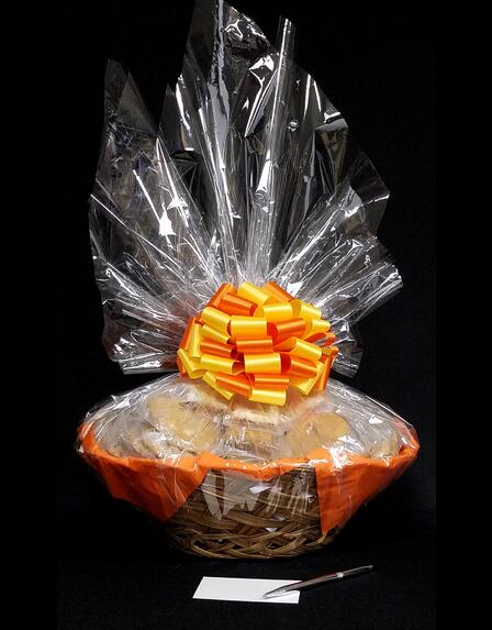 Super Basket - Clear Cellophane - Orange & Yellow Bow - 60 Cookies and Brownies