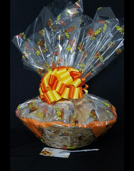 Super Basket - Fall Leaves Cellophane - Orange & Yellow Bow - 60 Cookies and Brownies