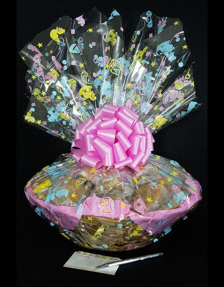 Super Basket - Baby Cellophane - Baby Pink Bow - 60 Cookies and Brownies
