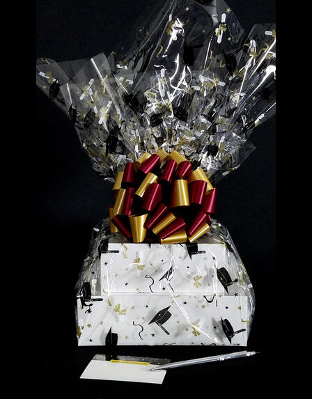 Large Tower - Graduation Cap Cellophane - Garnet & Gold Bow - 36 Cookies and Brownies