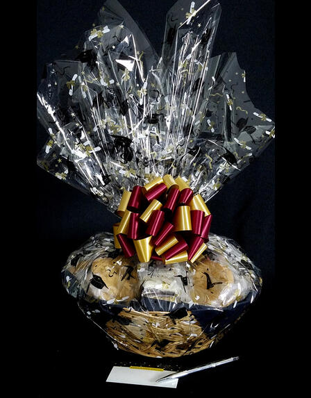Large Basket - Graduation Cap Cellophane - Garnet & Gold Bow - 36 Cookies and Brownies