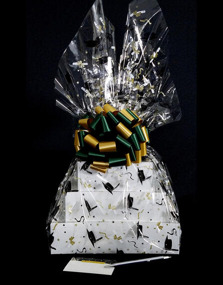 Super Tower - Graduation Cap Cellophane - Green & Gold Bow - 72 Cookies and Brownies
